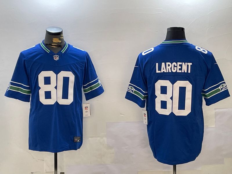 Men Seattle Seahawks 80 Largent Blue Throwback three generations 2024 Nike Limited NFL Jersey style 1
